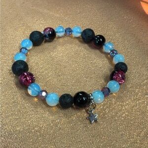 Opalite & Black Lava Stretch Bracelet with Star Charm